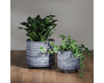 Sagebrook 6"/8" Tribal Look Footed Planters (Set Of 2) - Black