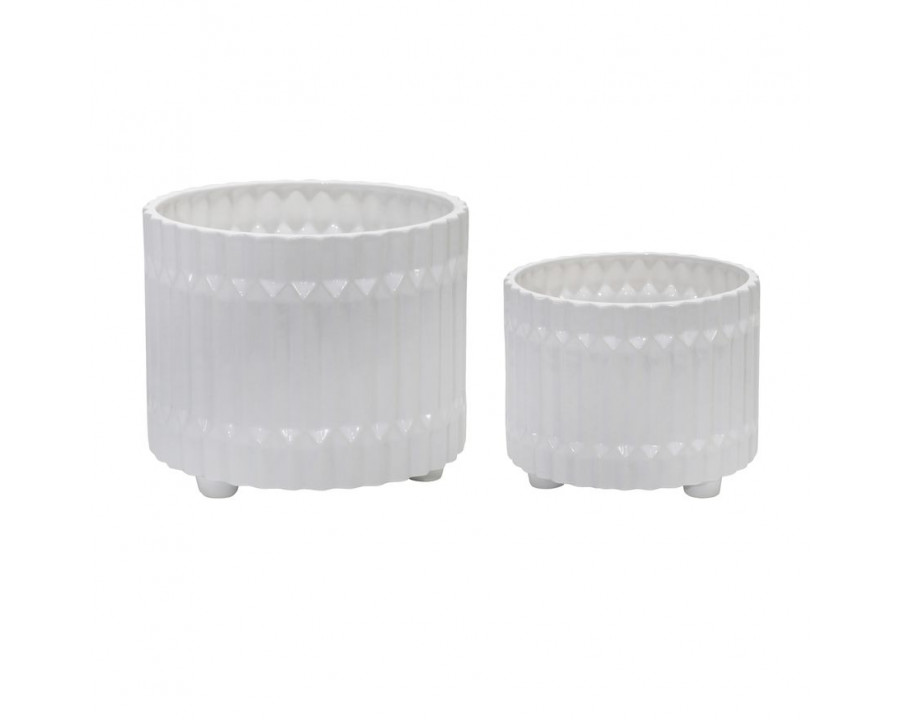 Sagebrook 10"/12" Ceramic Fluted Planters With Feet (Set Of 2)