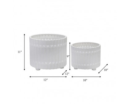 Sagebrook 10"/12" Ceramic Fluted Planters With Feet (Set Of 2) - White