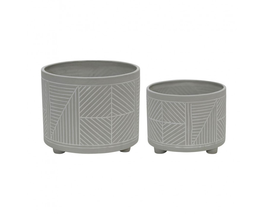 Sagebrook 10"/12" Ceramic Diamond Footed Planters (Set Of 2) - Gray