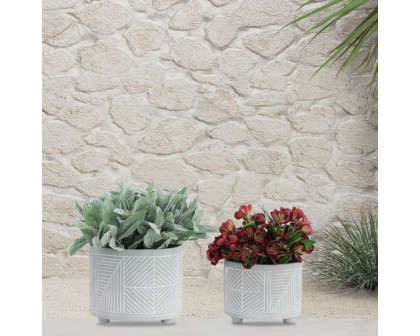 Sagebrook 10"/12" Ceramic Diamond Footed Planters (Set Of 2) - Gray