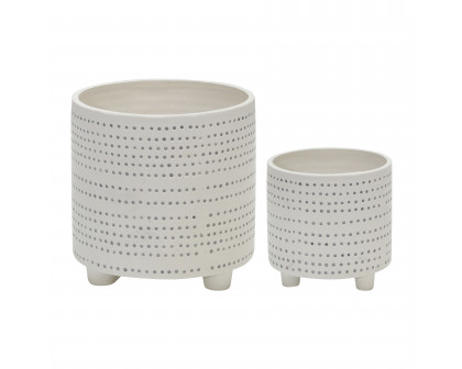 Sagebrook 8" Ceramic Footed Planter with Dots (Set Of 2)