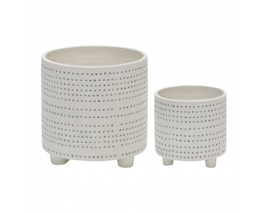 Sagebrook 8" Ceramic Footed Planter with Dots (Set Of 2) - Ivory