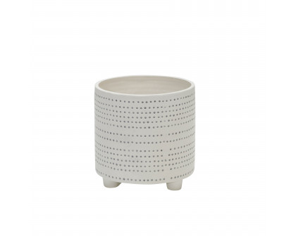 Sagebrook 8" Ceramic Footed Planter with Dots (Set Of 2) - Ivory