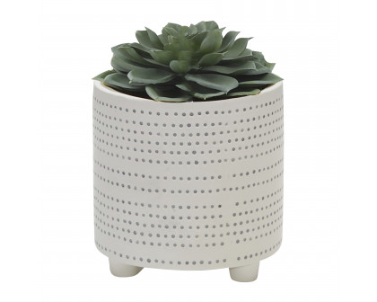 Sagebrook 8" Ceramic Footed Planter with Dots (Set Of 2) - Ivory