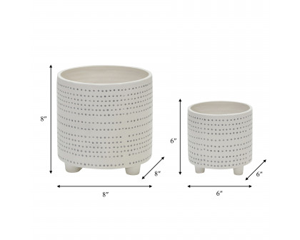 Sagebrook 8" Ceramic Footed Planter with Dots (Set Of 2) - Ivory