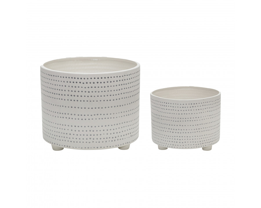 Sagebrook 12" Ceramic Footed Planter with Dots (Set Of 2) - Ivory