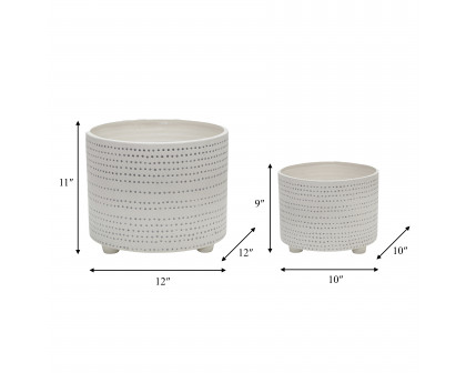 Sagebrook 12" Ceramic Footed Planter with Dots (Set Of 2) - Ivory