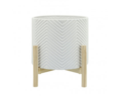 Sagebrook 12" Ceramic Chevron Planter With Wood Stand