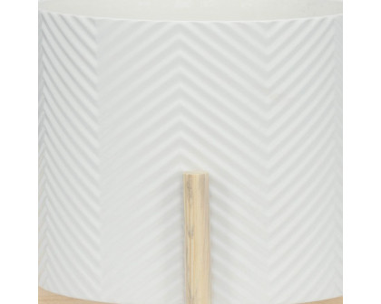 Sagebrook 12" Ceramic Chevron Planter With Wood Stand - White