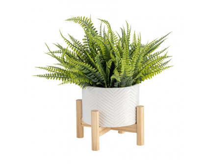 Sagebrook 6" Ceramic Chevron Planter With Wood Stand - White