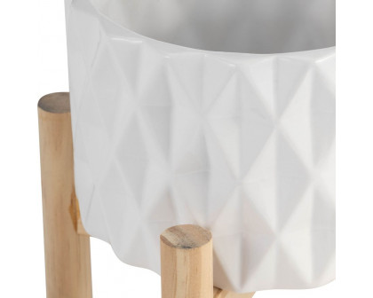 Sagebrook 6" Ceramic Diamond Planter With Wood Stand - White