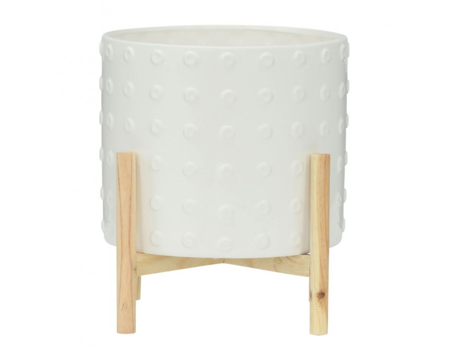 Sagebrook 12" Ceramic Dotted Planter With Wood Stand - White