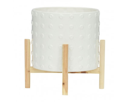 Sagebrook 12" Ceramic Dotted Planter With Wood Stand - White