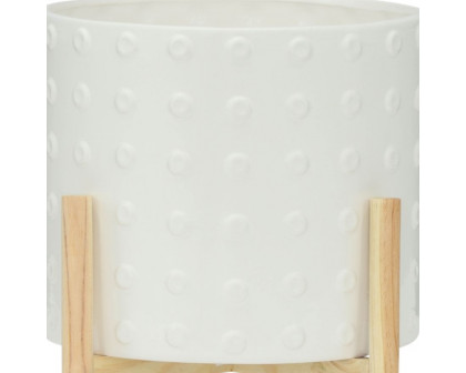 Sagebrook 12" Ceramic Dotted Planter With Wood Stand - White