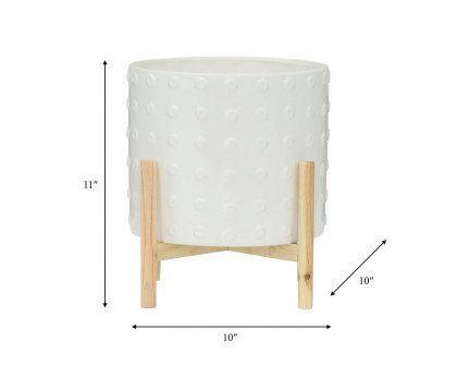 Sagebrook 12" Ceramic Dotted Planter With Wood Stand - White