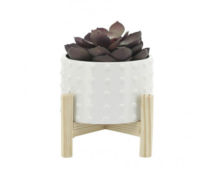 Sagebrook 6" Ceramic Dotted Planter With Wood Stand - White