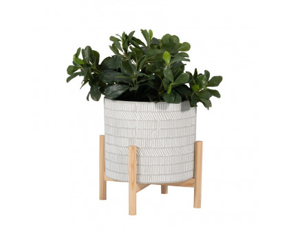 Sagebrook 12" Ceramic Tribal Planter With Wood Stand - Beige