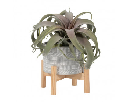 Sagebrook 6" Ceramic Tribal Planter With Wood Stand - Beige