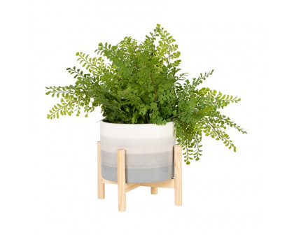 Sagebrook - 8" Ceramic Planter With Wood Stand in Beige Mix