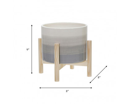 Sagebrook - 8" Ceramic Planter With Wood Stand in Beige Mix