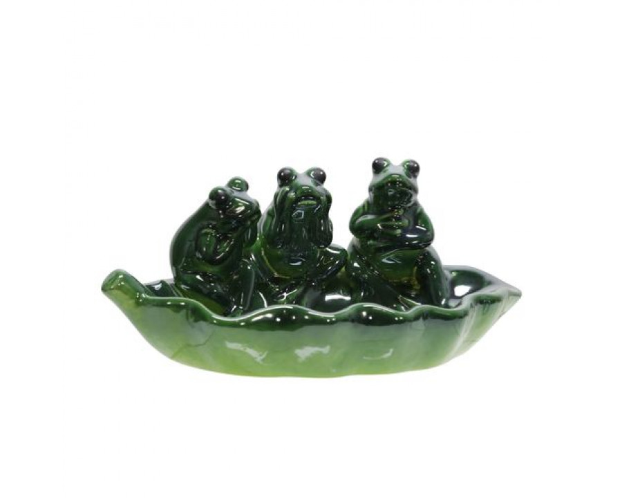 Sagebrook Ceramic Frog Trio Bird Feeder - Green