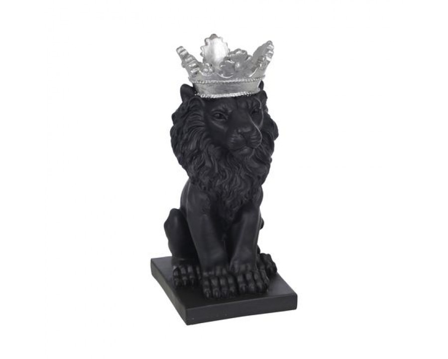 Sagebrook - 8" Polyresin Lion With Crown Figurine in Black/Silver