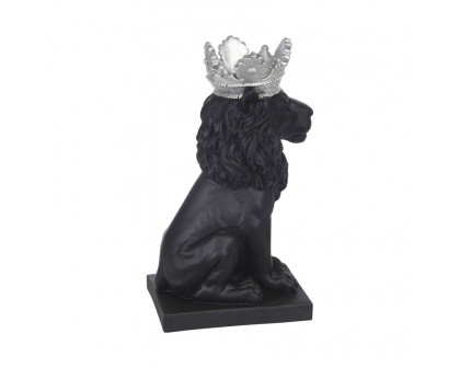 Sagebrook - 8" Polyresin Lion With Crown Figurine in Black/Silver