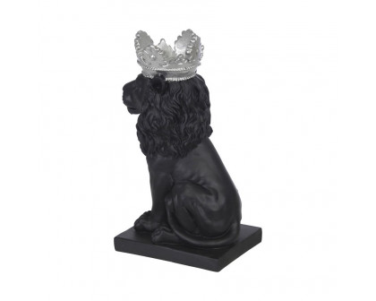 Sagebrook - 8" Polyresin Lion With Crown Figurine in Black/Silver