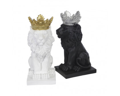 Sagebrook - 8" Polyresin Lion With Crown Figurine in Black/Silver