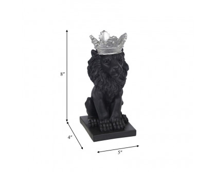 Sagebrook - 8" Polyresin Lion With Crown Figurine in Black/Silver