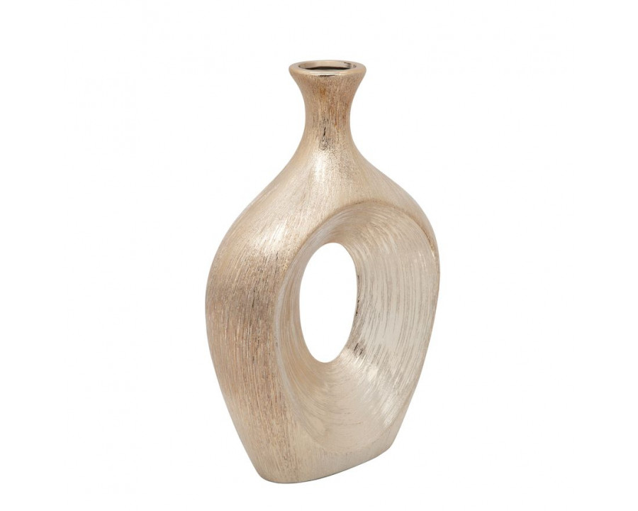 Sagebrook 13" Scratched Oval Vase Cut-out - Champagne