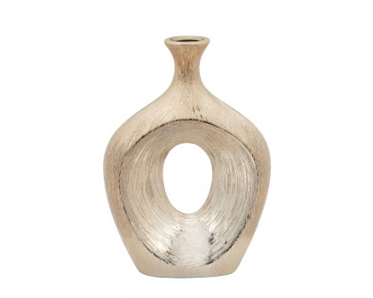 Sagebrook 13" Scratched Oval Vase Cut-out - Champagne