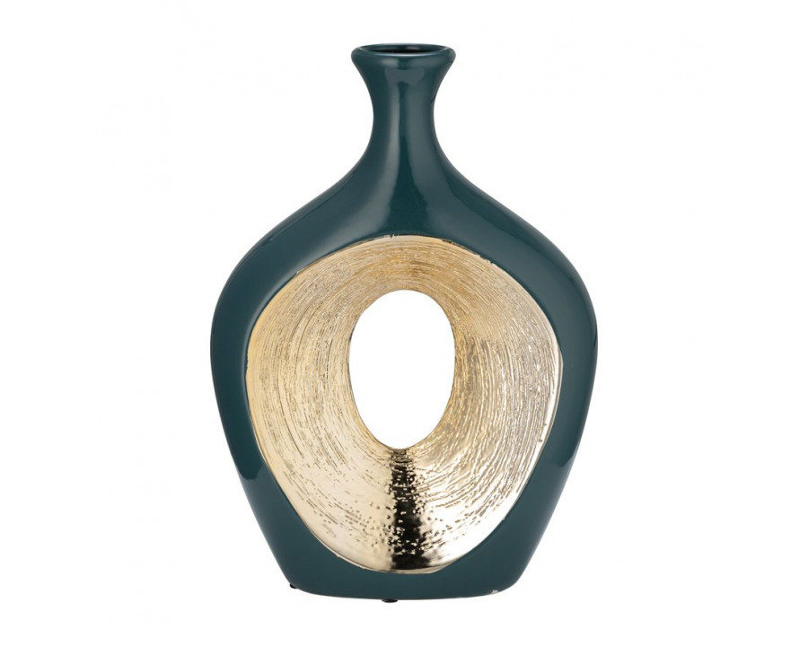 Sagebrook 13" 2-Tone Scratched Oval Vase - Teal/Champagne