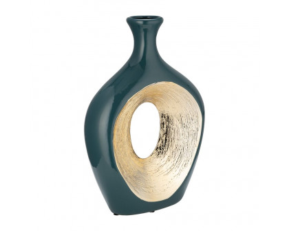 Sagebrook 13" 2-Tone Scratched Oval Vase - Teal/Champagne