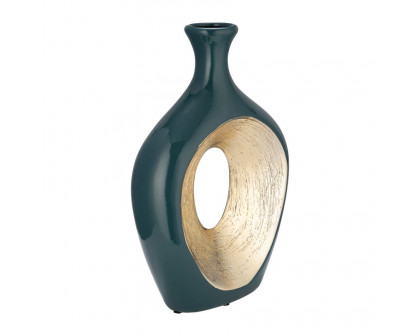 Sagebrook 13" 2-Tone Scratched Oval Vase - Teal/Champagne