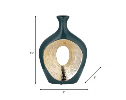 Sagebrook 13" 2-Tone Scratched Oval Vase - Teal/Champagne