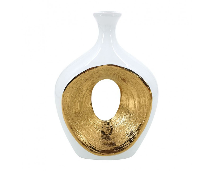 Sagebrook 13" 2-Tone Scratched Oval Vase - White/Gold