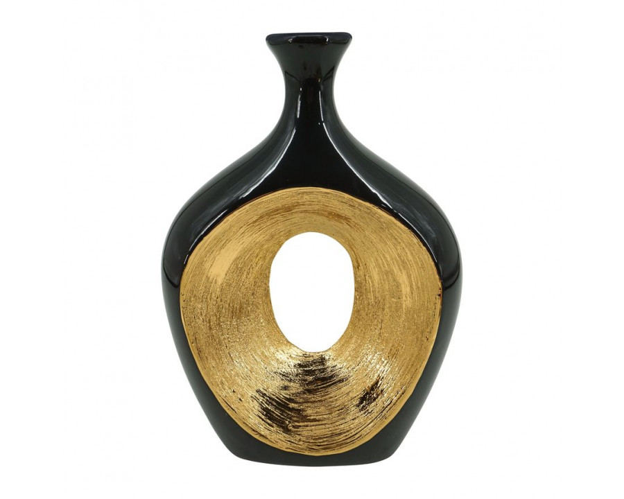 Sagebrook 13" 2-Tone Scratched Oval Vase - Black/Gold