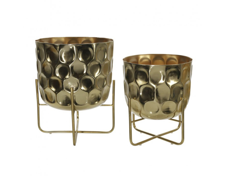 Sagebrook 12"/15" Metal Hammered Planters (Set Of 2) - Gold