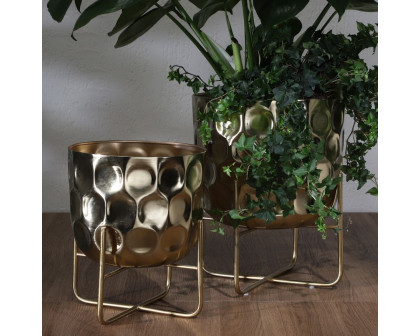 Sagebrook 12"/15" Metal Hammered Planters (Set Of 2) - Gold