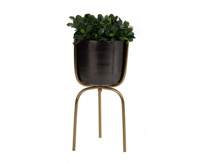 Sagebrook 25" Metal Planter On Tripod - Gunmetal/Gold