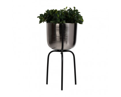 Sagebrook™ 25" Metal Planter On Tripod - Silver/Black