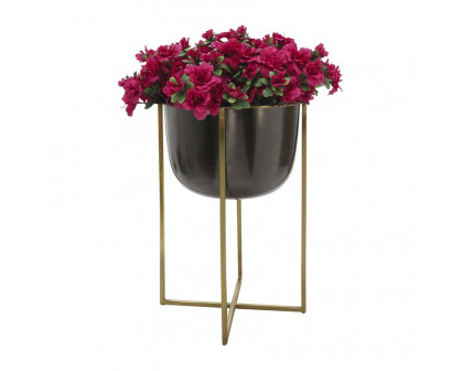 Sagebrook 25"/21" Metal Planters With Stand (Set Of 2) - Gunmetal/Gold