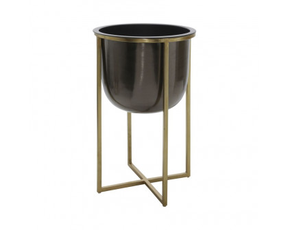 Sagebrook 25"/21" Metal Planters With Stand (Set Of 2) - Gunmetal/Gold