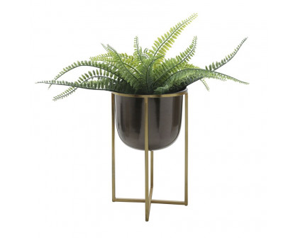 Sagebrook 25"/21" Metal Planters With Stand (Set Of 2) - Gunmetal/Gold