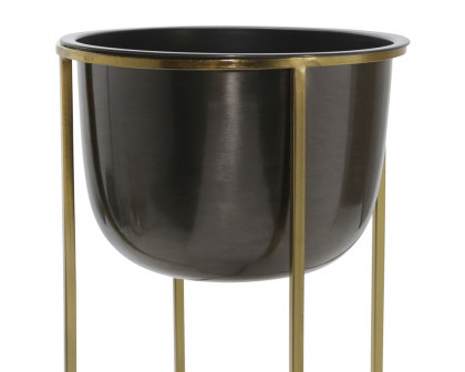 Sagebrook 25"/21" Metal Planters With Stand (Set Of 2) - Gunmetal/Gold