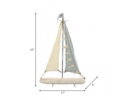 Sagebrook - 25" Iron Sailboat With Cloth Sails in Multi