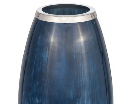 Sagebrook 18" Glass Vase With Metal Rim - Blue/White Ombre