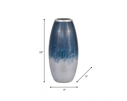 Sagebrook 18" Glass Vase With Metal Rim - Blue/White Ombre